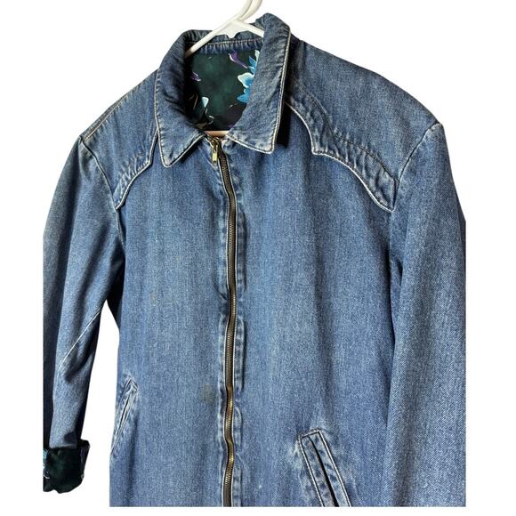 Vintage Denim Blue Jacket with Blue Purple floral lining zip closing size medium - Picture 7 of 14
